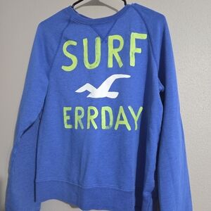 Hollister Crew Neck Sweatshirt Womens‎ Sz M Blue Green Cotton Surf Graphic Print
